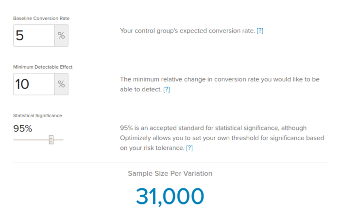 Optimizely Sample Size Calculator
