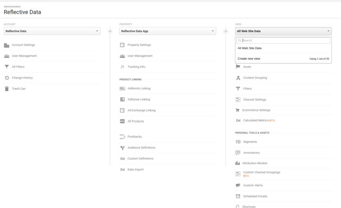 Google Analytics Create New View