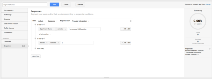 Google Analytics Experiment Segment