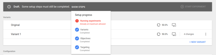 Google Optimize Three Test Limit