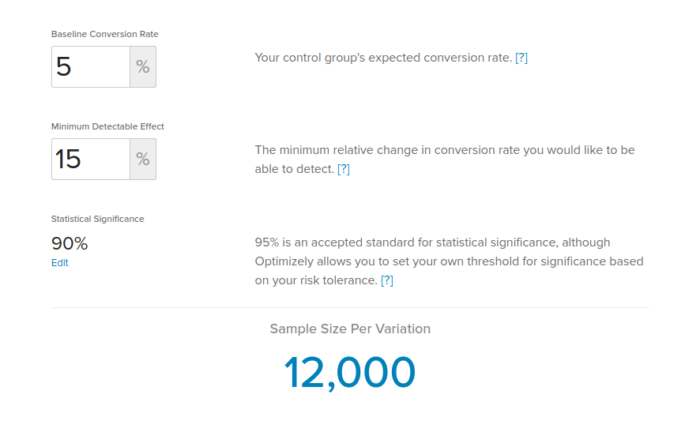 A/B test sample size calculator