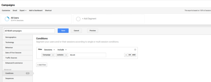 All RDAR campaigns using UTM Codes