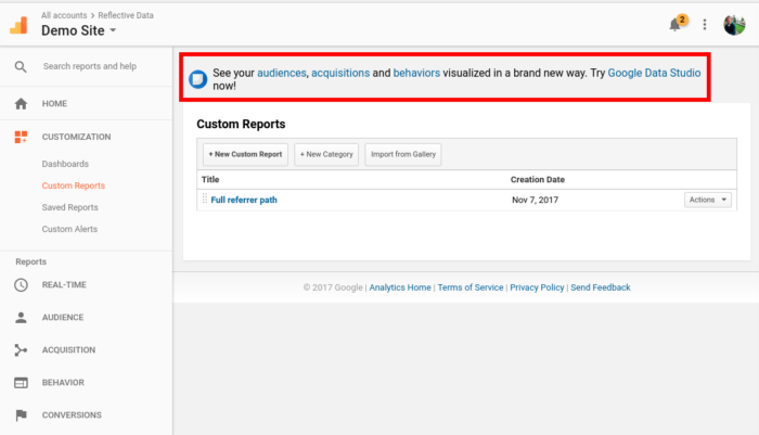 Google Data Studio Google Analytics Reports