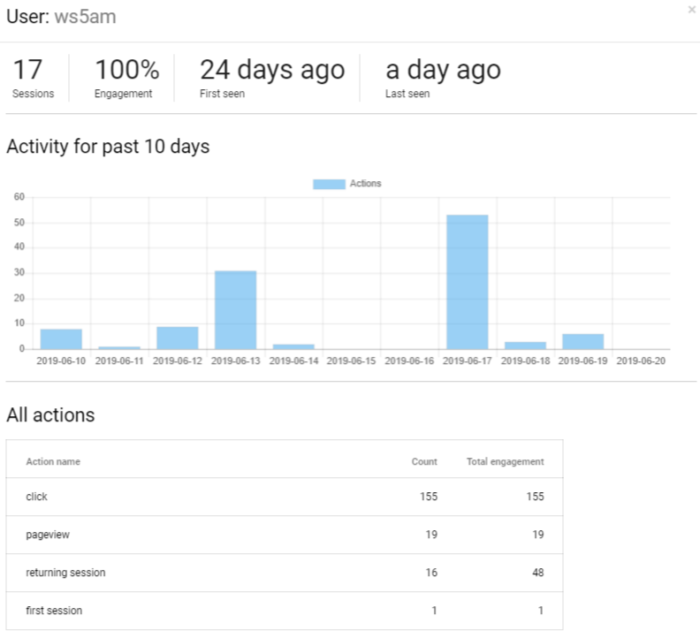 Activity of a single user in a BI tool