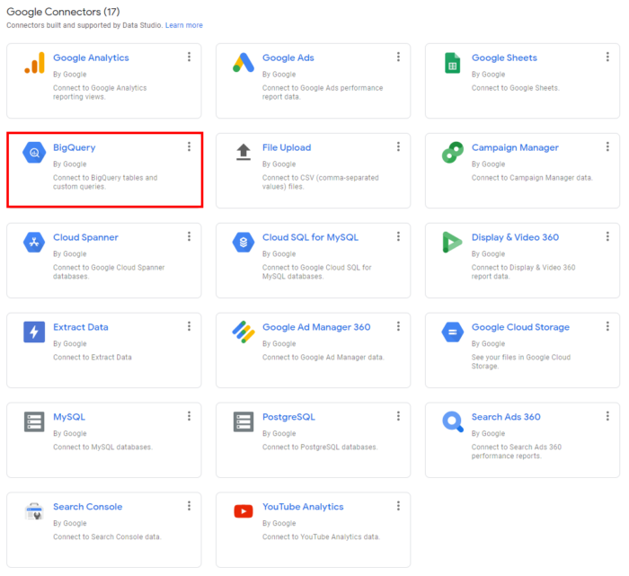 BigQuery connector for Google Data Studio