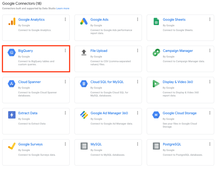 Connect BigQuery to Google Data Studio